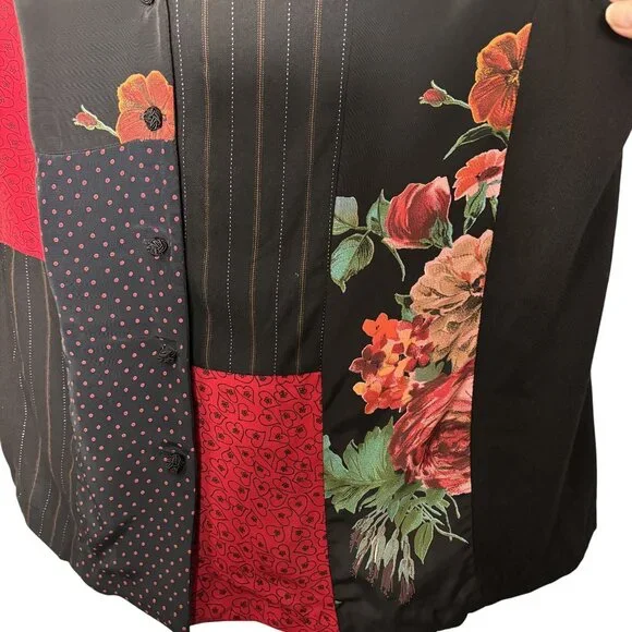 Vintage Colorblock Floral Patchwork Vest By Carole Little 14W - Picture 4 of 9
